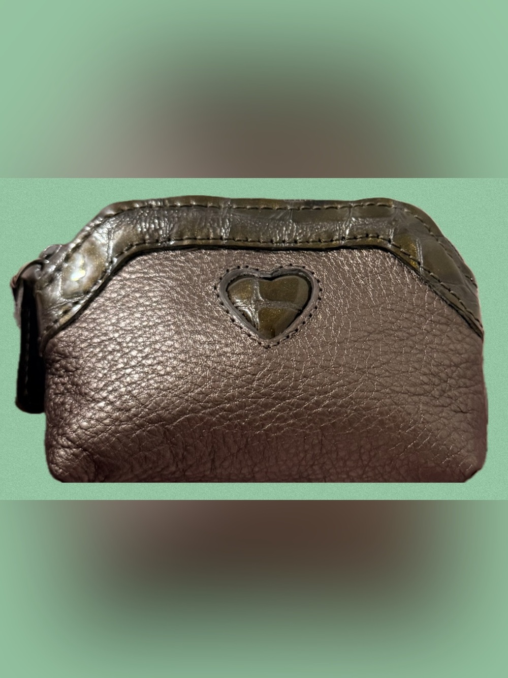 Brighton NWOT Metallic Brown Leather Small Zip Coin Purse Signature Heart Design - Picture 5 of 10